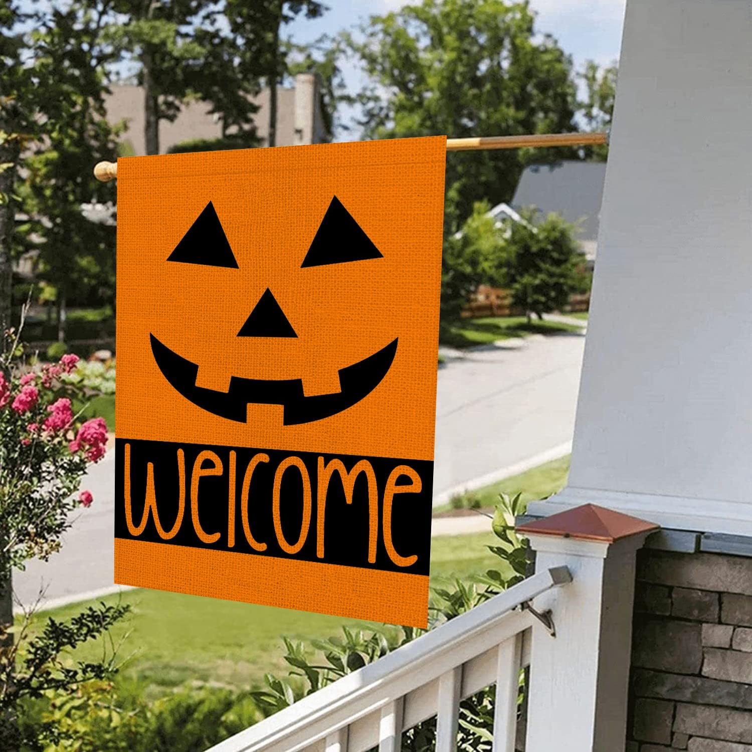 Halloween House Flag Halloween Pumpkin Welcome Flags Double Sided Vertical Burlap Yard Outdoor Halloween Decor 28x40 Inch