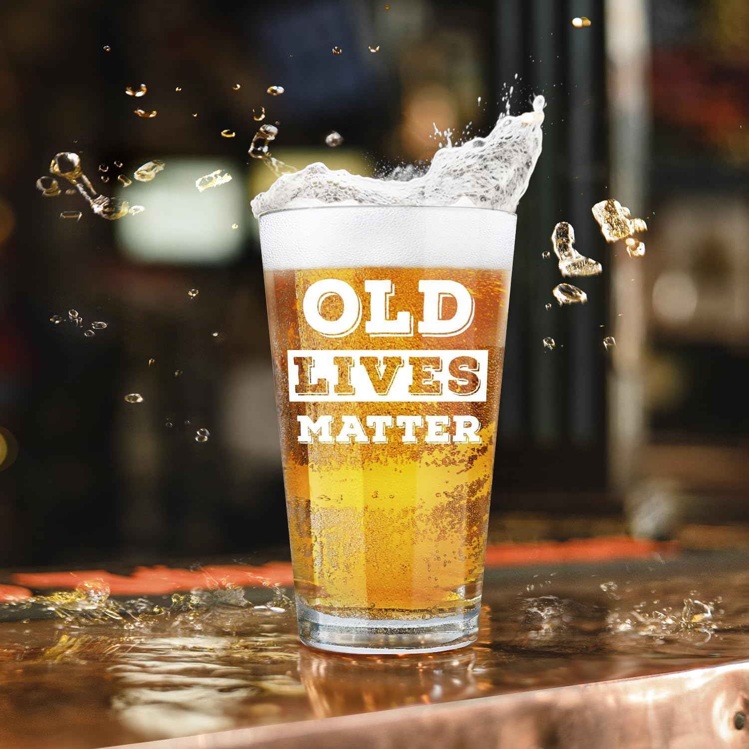 LIGHTEN LIFE Old Lives Matter Beer Glass 16 oz,Unique Old Man Gifts Pint Glass in Valued Barrel Box,Birthday or Retirement Beer Glass Gfit for Dad,Grandpa,Senior Citizen,Old Men