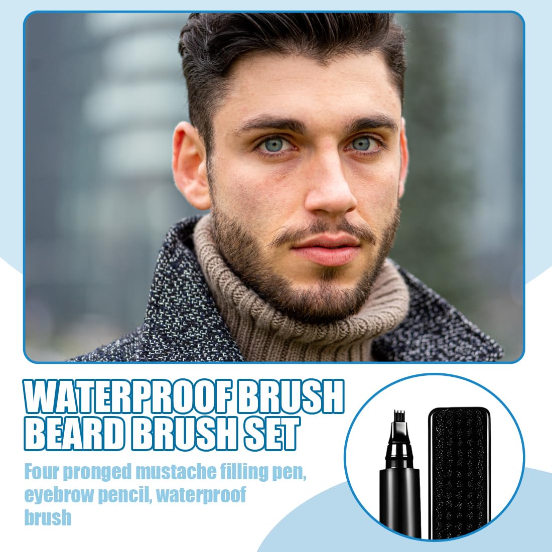 Kit Barba Uomo, Penna Per Barba Con Punta Micro-Fork Impermeabile, Per Migliorare La Peluria Facciale, Lunga Durata, Aspetto Naturale (Nero) - 5