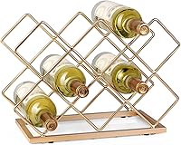 Vista 2 de Estante de vino para encimera, 10 botellas, moderno, de metal dorado, pequeño, soporte de vino de mesa para gabinete, despensa, almacenamiento