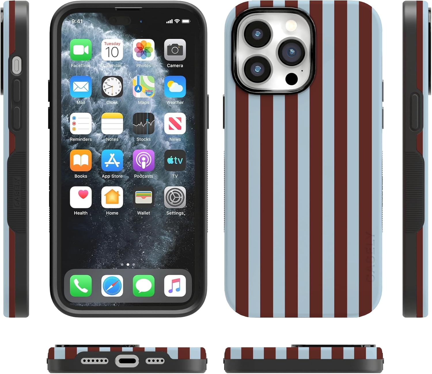 Casely iPhone 14 Pro Case | Sunday in Brooklyn | Blue Stripes | Bold Protective Design | Compatible with MagSafe