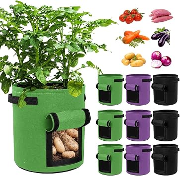 9 Pack Grow Bags Bulk Heavy Duty Thickened Fabric Pots Nonwoven Plant Bags with Handles, Breathable Plant Growing Containers Bags for Garden Fruit Vegetable Flower 3 Color 10 Gallon