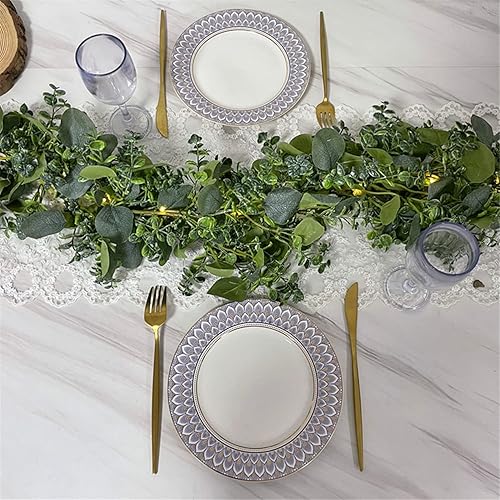 Miniatura 7 de DACHAN Guirnalda de eucalipto artificial de 6 pies, guirnalda de eucalipto de dólar plateado con cadena de luz LED de cobre para boda, arco,