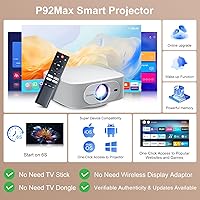 Vista 2 de [Licencia N+] Proyector inteligente con aplicaciones integradas, Wifi Bluetooth, 1080P Native 4K Mini proyector, 400 lúmenes ANSI, Keystone Gris