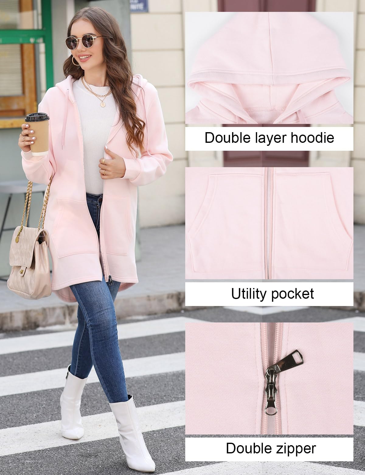 Tuopuda Donna Felpe con Cappuccio Giacca Elegante Scollo a V Top Manica Lunga Cardigan Felpe con Zip 2 Tasche Autunno Invernali Sweatshirt Cappotto Eleganti Pullover Hoodie Jumper
