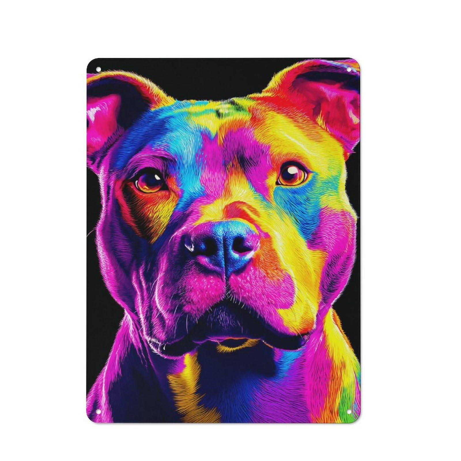 Junmoney Vibrant Rainbow Dog Portrait -3 Understated Decorative Metal Sign 40X30cm Featuring Study Room Decor For Workspace, Cafe, Shop Or Desk Area