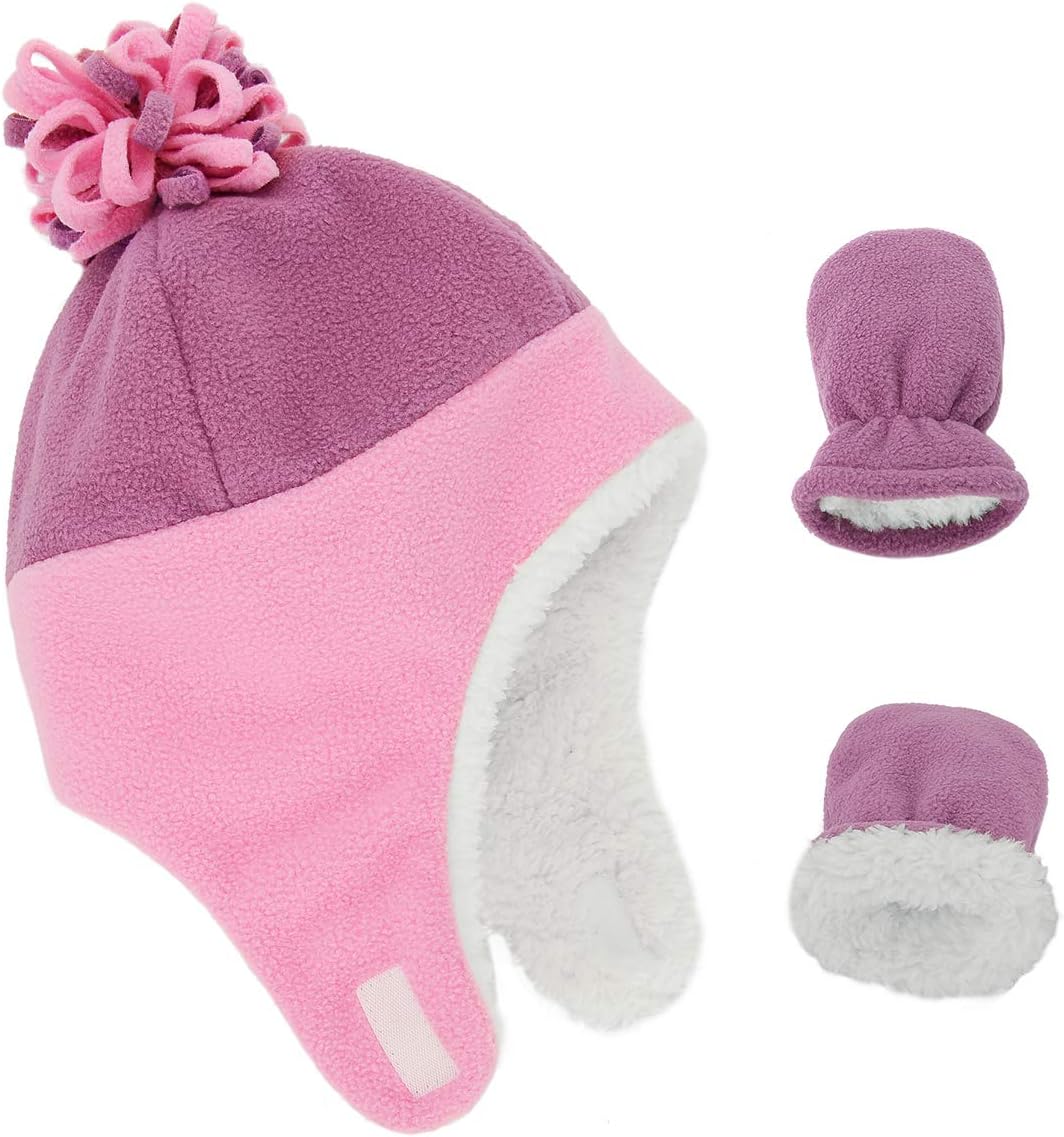 Century Star Baby Fleece Hat Warm Earflap Kids Caps Toddler Boys Winter Hat and Mitten Set