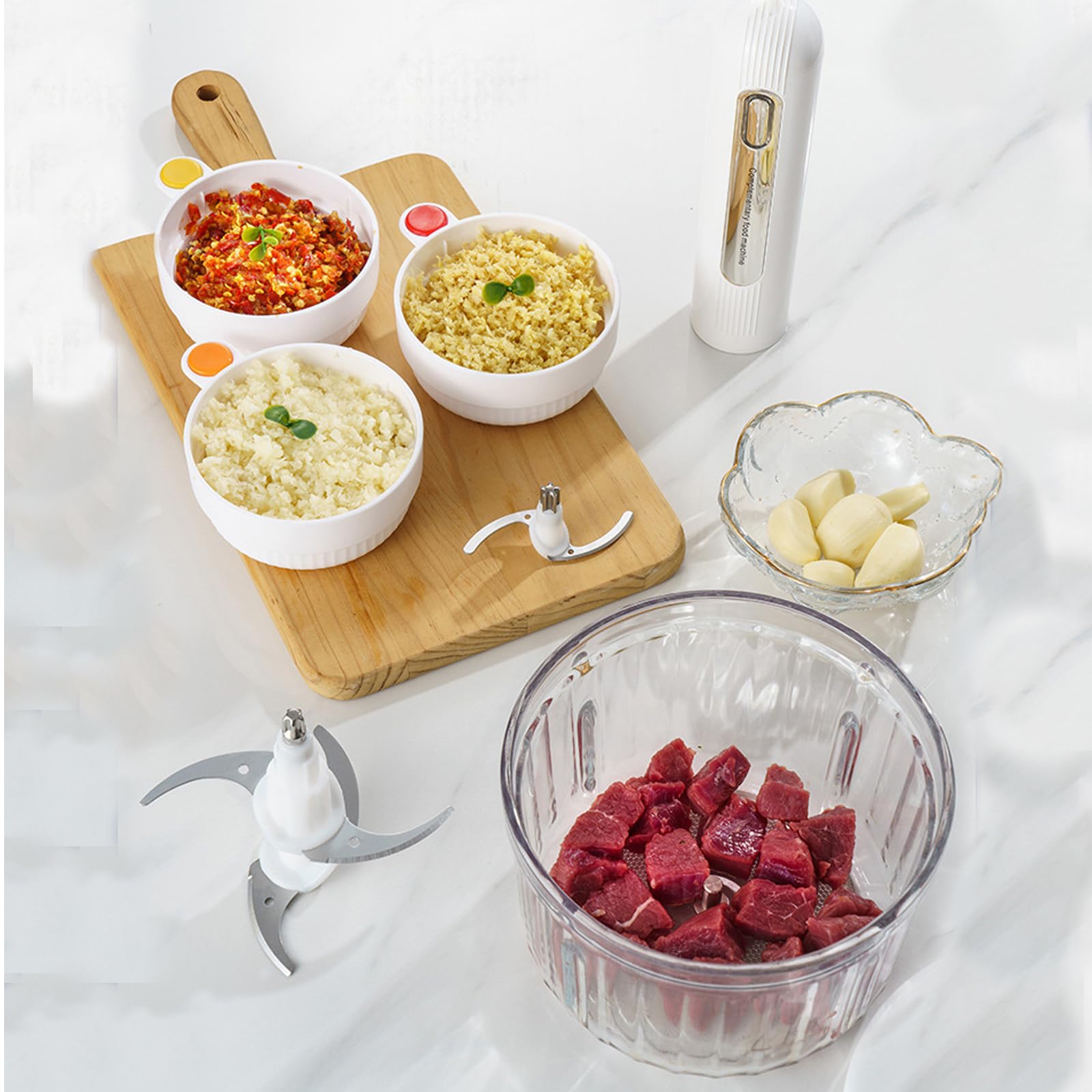 EEYZD Food Processor Cordless,Mini Food Processor,Multi-Function Meat Grinder,Portable Electric Vegetable Chopper Kitchen Herb Seasoning Grinder for Meal Prep,Baby Food,Sauces