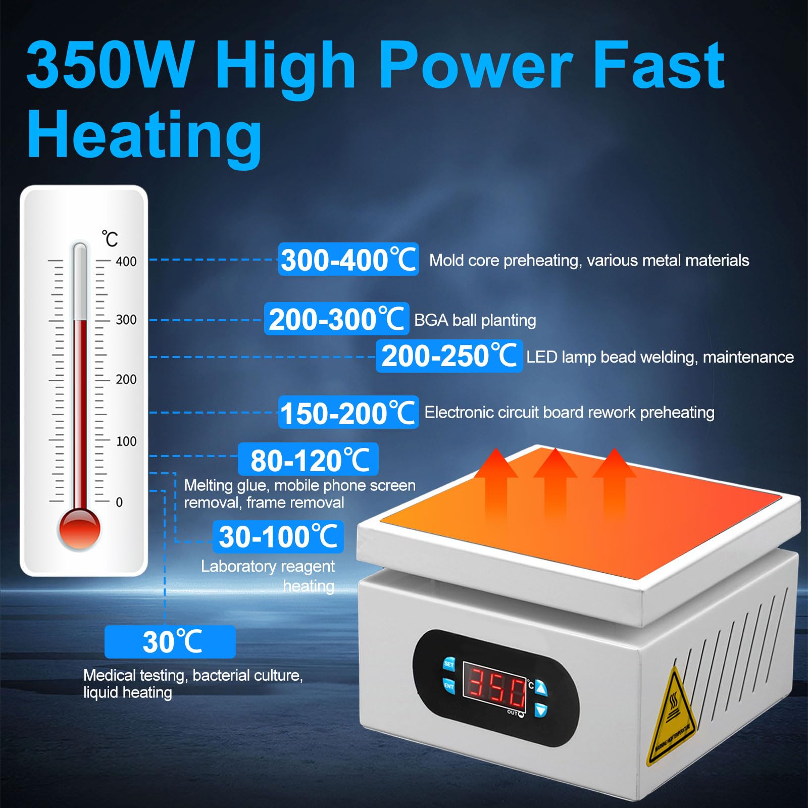 Plaque Chauffante de Soudure, 350 W, avec écran LED 0-400℃ Réglable | pour Micro-ordinateur, Préchauffage Electrique, Réparation de Téléphone Portable, Rework SMD
