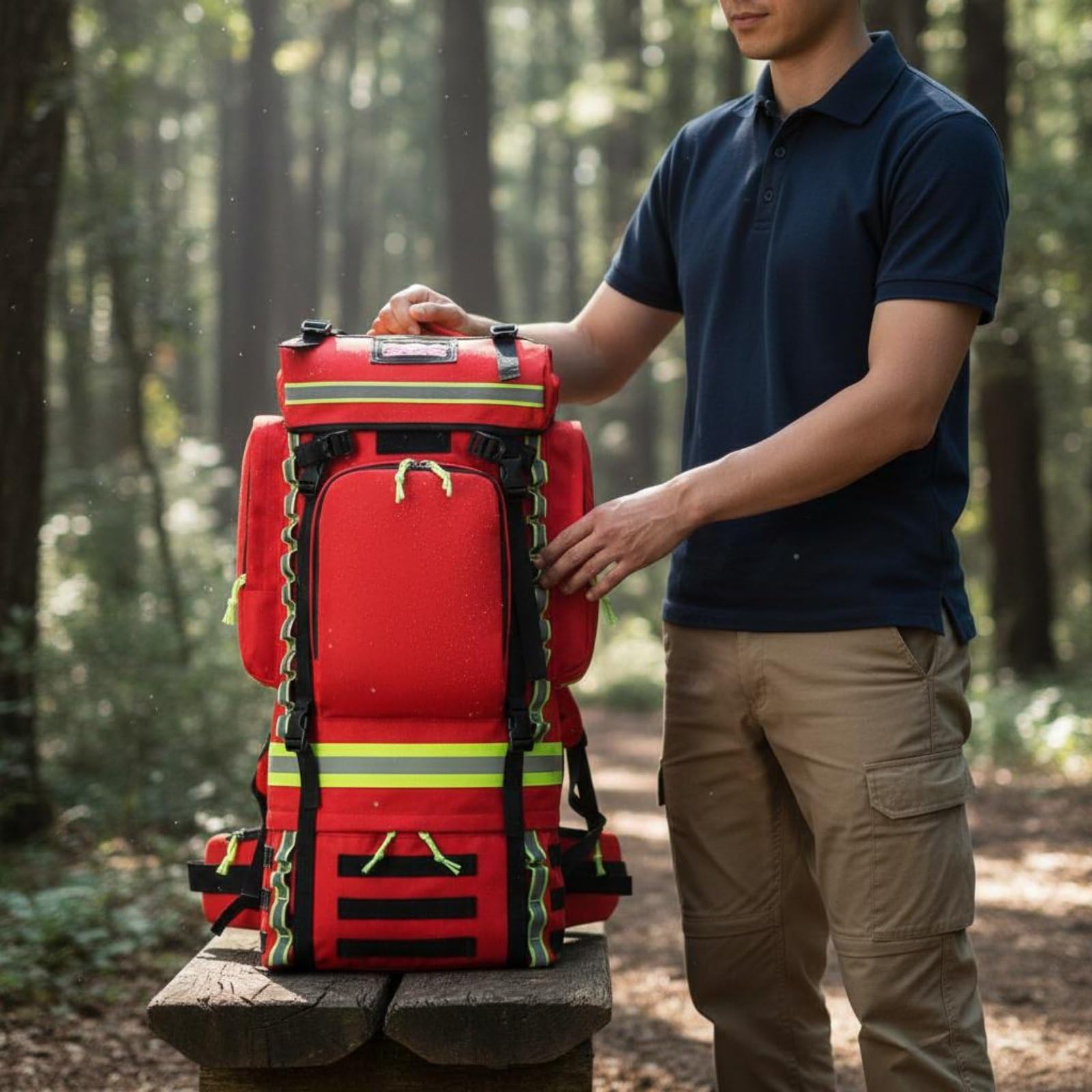 Zaino Impermeabile Modulare Rapido Accesso Tascabili Strutturati Spallacci Rinforzati Materiale Oxford Adatto per Interventi Operazioni Campo, Zaino Di Emergenza Rosso, Array, Rosso