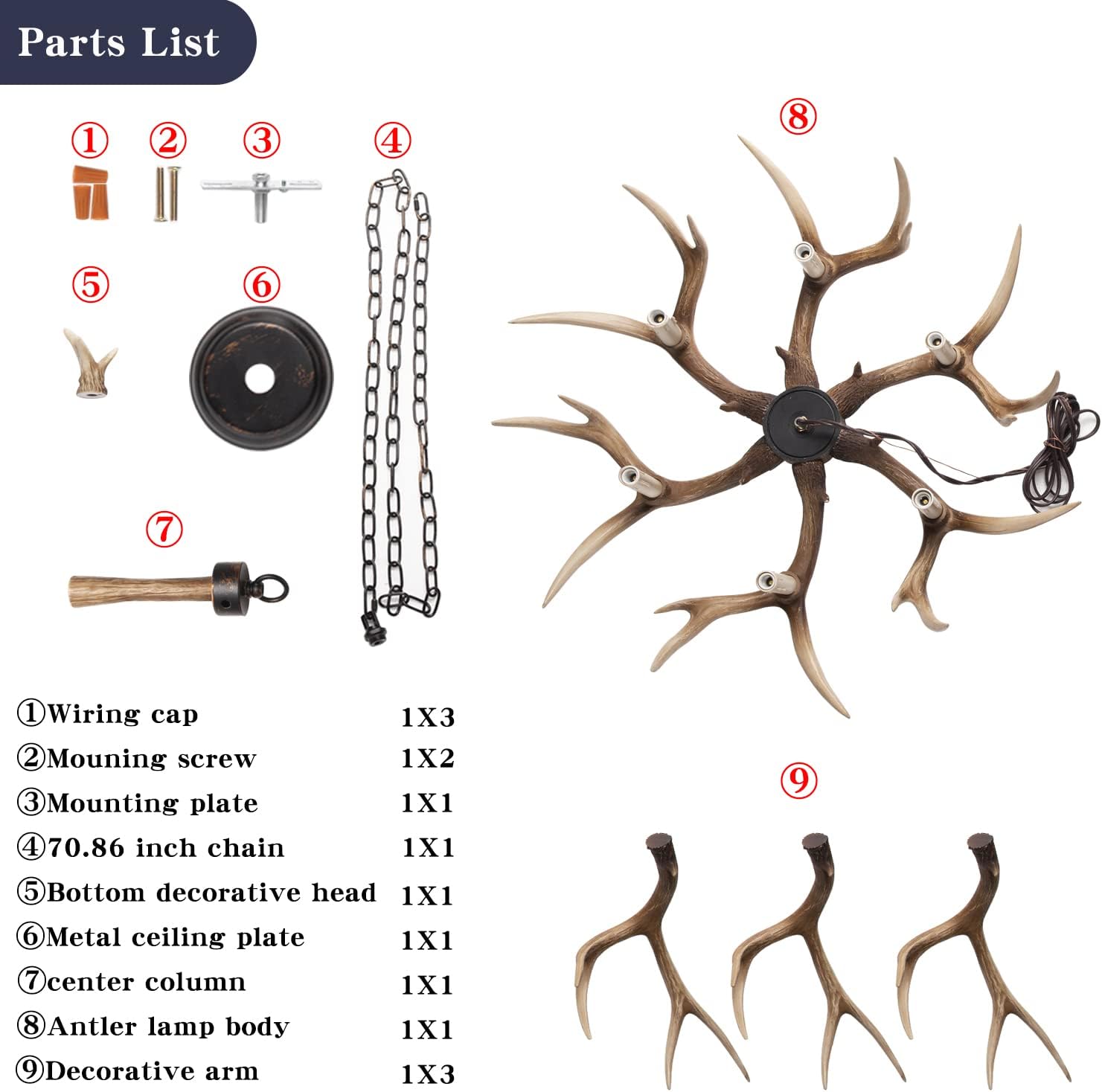 Antlers Chandelier 6 Light, Deer Chandelier Fixtures, Rustic Farmhouse Horn Antler Lighting for Living Room Bedroom Dining Room Kitchen