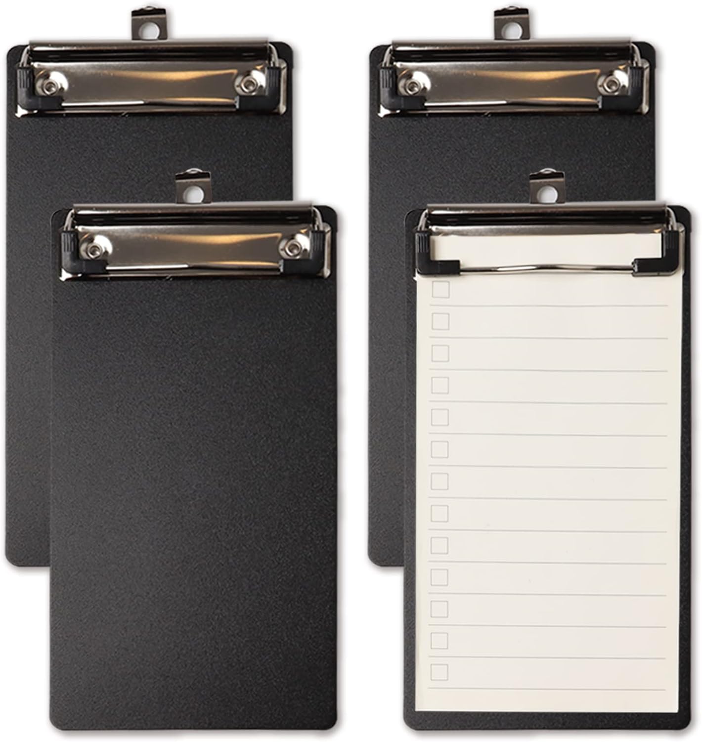 wexpw 4 Pack Plastic Mini Memo Clipboards A6 Cute Clipboard 4.17x 8inch Black Small Memo Size Pocket Clipboard Small Server Notepads Menu Holder Clipboard Check Presenters