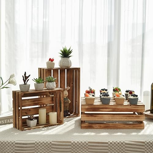 Miniatura 3 de Juego de 3 cajas de madera, cajas grandes de madera rústica para decoración, exhibición, cajas de almacenamiento, cajas de madera marrón para