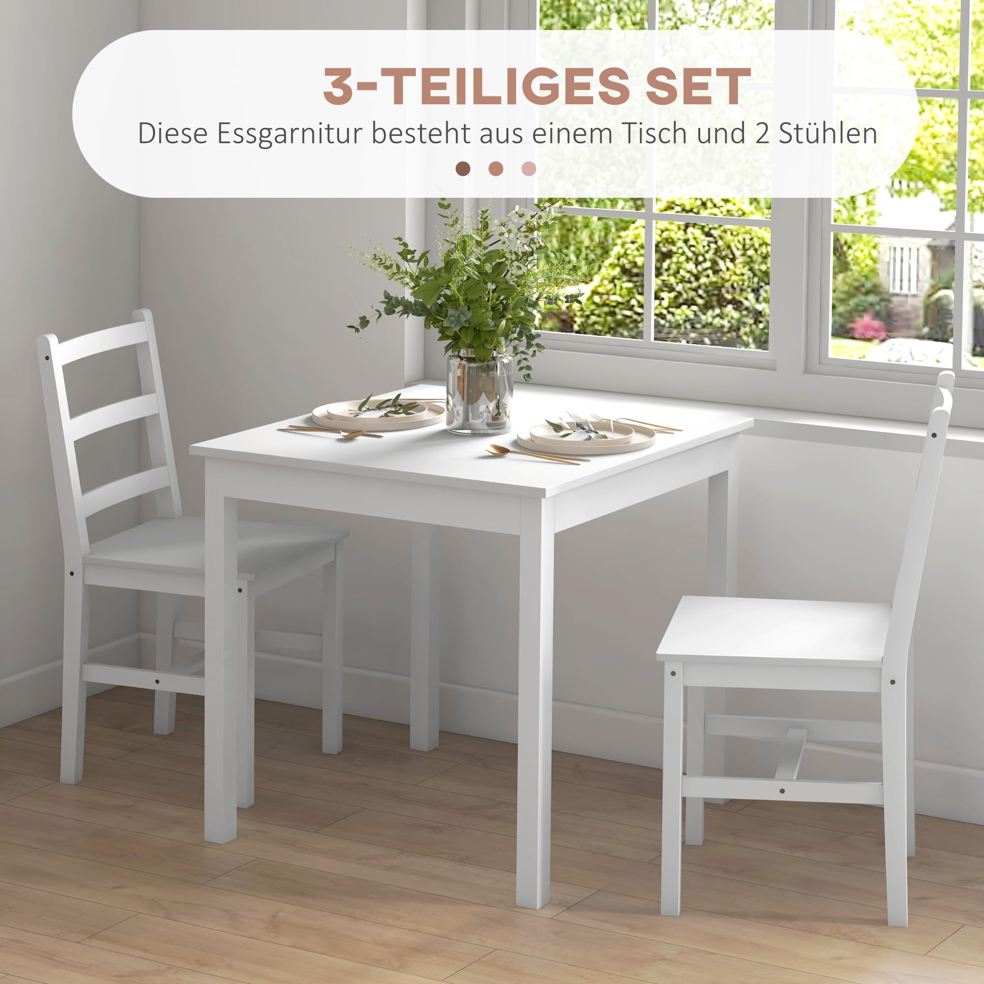 Dalsland eetgroep: Eettafel in Eiken/wit met 6 groene Pinnstola's - €849.99