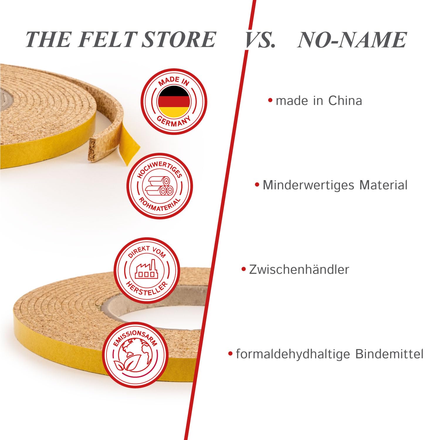 The Felt Store Nastro di sughero autoadesivo 5 m x 10 mm x 3 mm Made in Germany