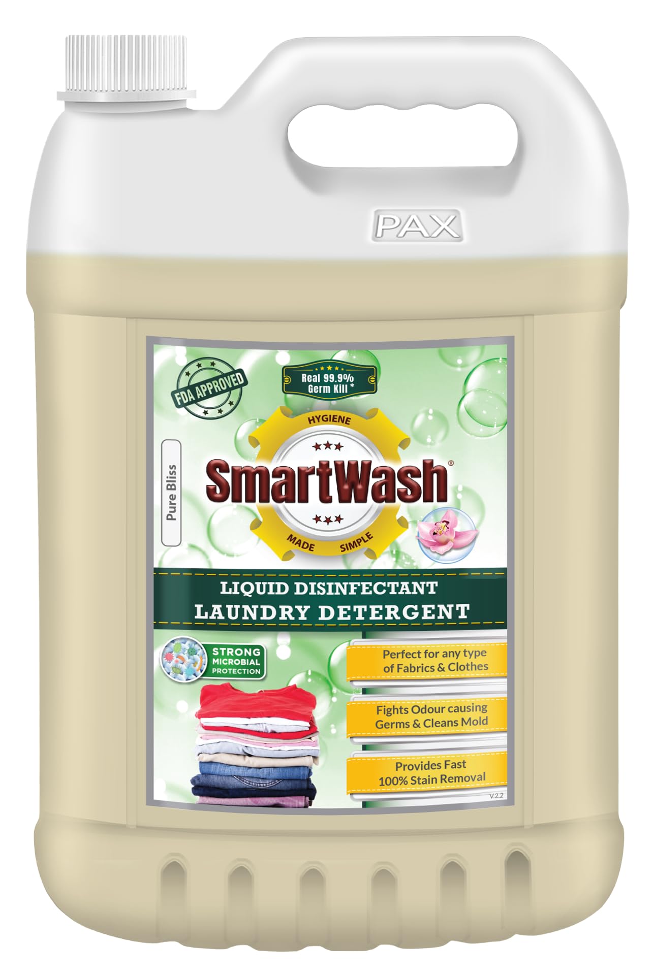 Laundry Detergent Fabric Wash with Disinfection Protection (Pure Bliss), 5L