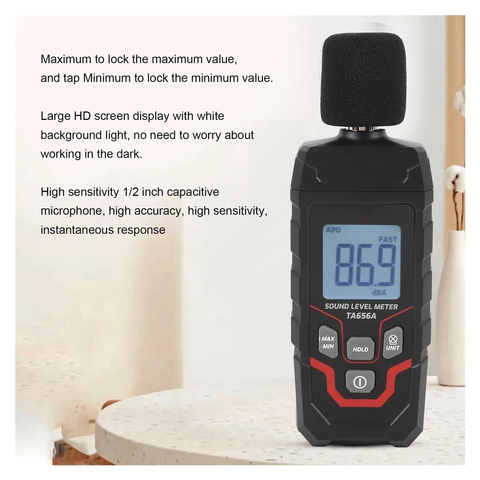 Medidor de nivel sonido decibelios digital Rango 30,0 a 130 dBA Precisión ±1,5 dB Pantalla grande,En tiempo real