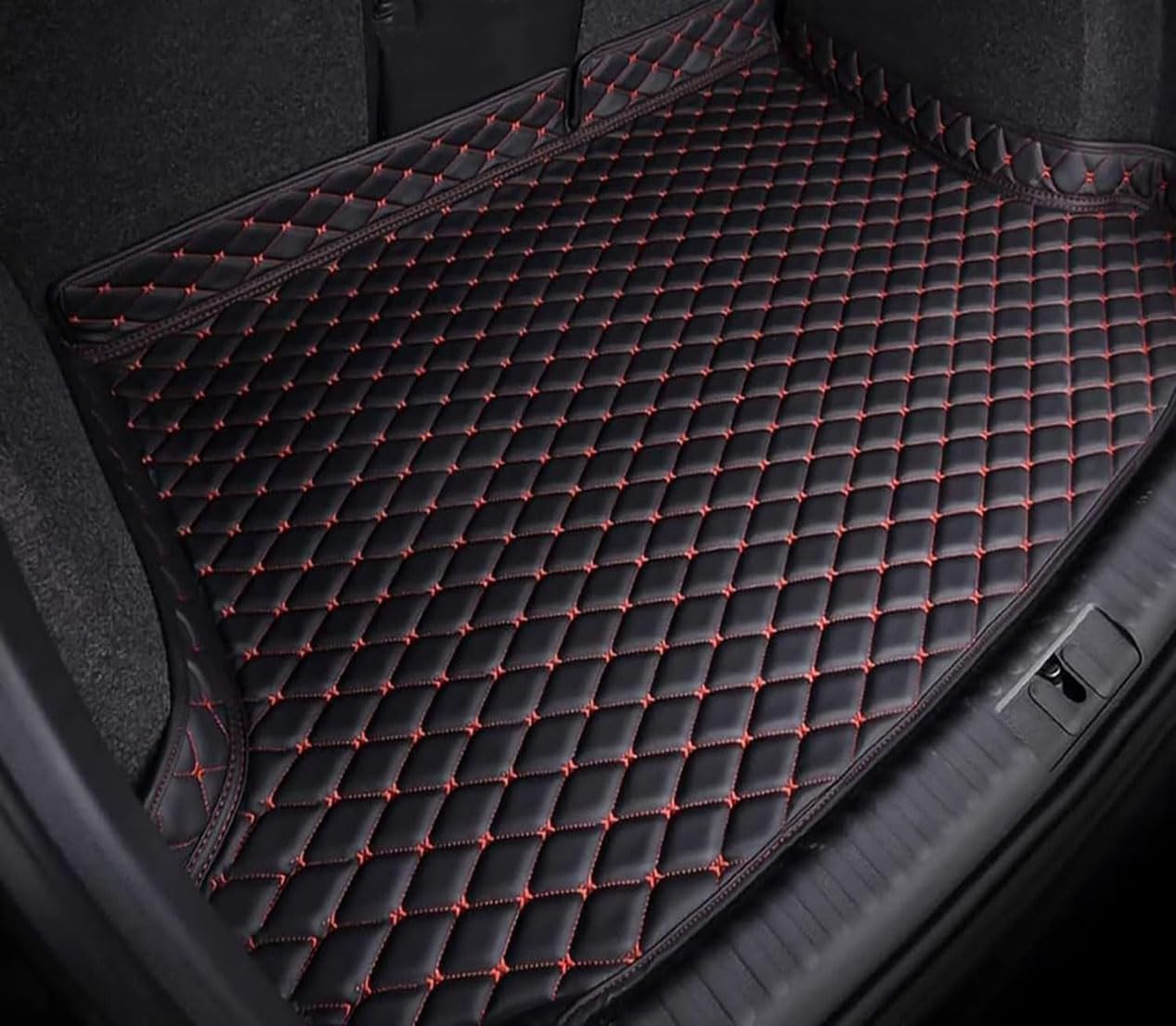 Kunckn A/Black-Red Cr Rer Boot Lether Mt For Set Toledo Iv (Nh) 2013-2018,Nti-Scrtch Nti-Slip Wterproof Protector Boot Floor Mts Interior Ccessories,