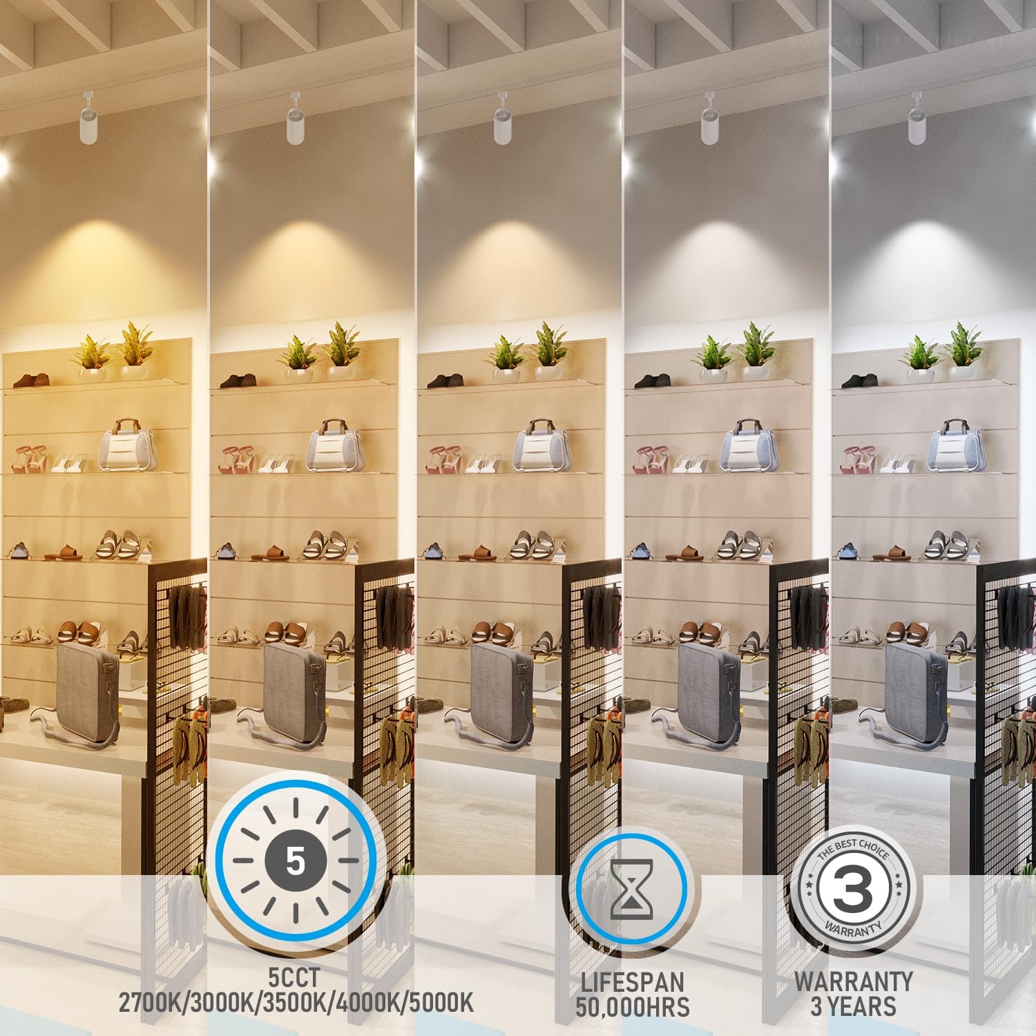 LEONLITE 8-Pack 5CCT LED Track Lighting Heads, 2700K/3000K/3500K/4000K/5000K Dimmable, 45° H Type Track Light Heads, CRI90+, 1530LM Ultra Bright Spotlight Fixtures, Matte White