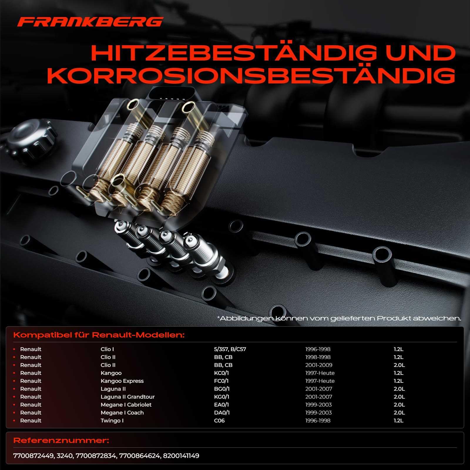 Frankberg 1 bobina di accensione + 4 candele benzina 7700872834 | Compatibile con: K.a.n.g.o.o Express FC0/1, Clio II BB CB, K.a.n.g.o.o KC0/1, Laguna II Grandtour KG0/1