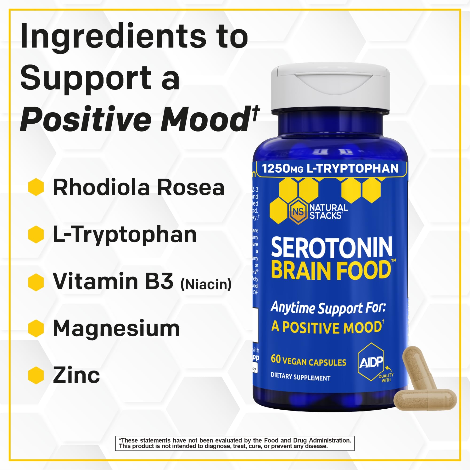 Serotonin Brain Food, Mood Support w/ Tryptophan & Rhodiola Rosea 120 Count — Amazon image 7