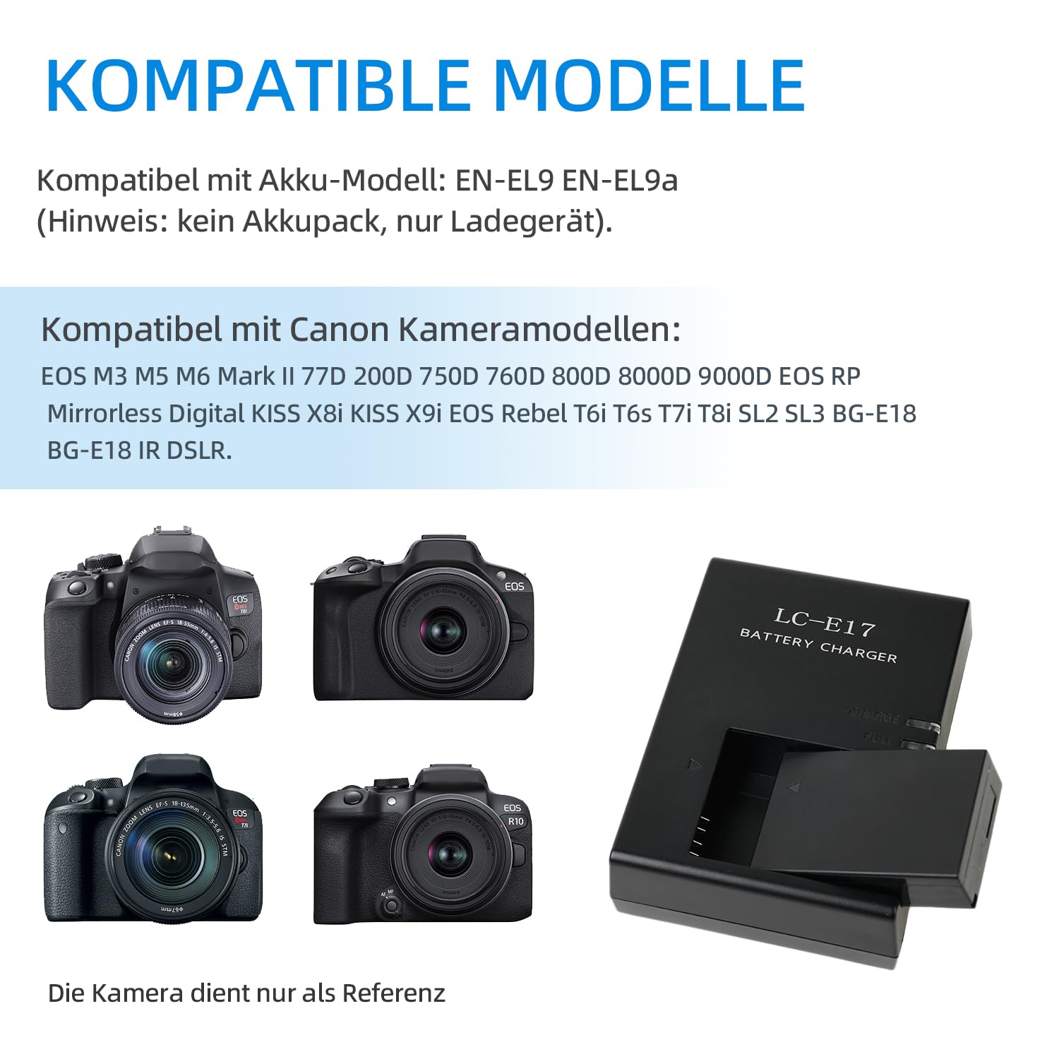 LP-E17 LC-E17C Akkuladegerät LP E17 Ladegerät kompatibel mit Canon EOS Rebel T7i, T6i, T6s, SL3, SL2, 9000D, 8000D, 760D, 750D, 200D, M6, M5, M3, Kiss X8i DSLR-Kameras und mehr