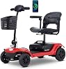 Mobility Scooters for Seniors 400 Lbs Foldable 4 Wheel Powered Mobility Scooters for Adults, 10 Miles Range, 5 mph, Lightweight and Portable, Removed Battery, with LED Headlights and Basket Red