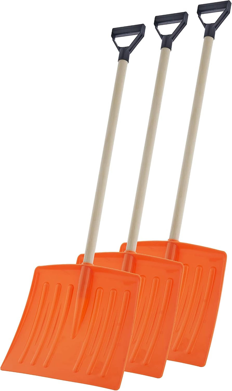 Superio Kids Snow Shovel for Driveway, Plastic Heavy Duty Shovel for Snow Removal with D Grip Wooden Handle Small Orange Kids Shovel Sturdy, 35“ Height, Durable Plastic 12" Wide Blade, Snow Fun (3)