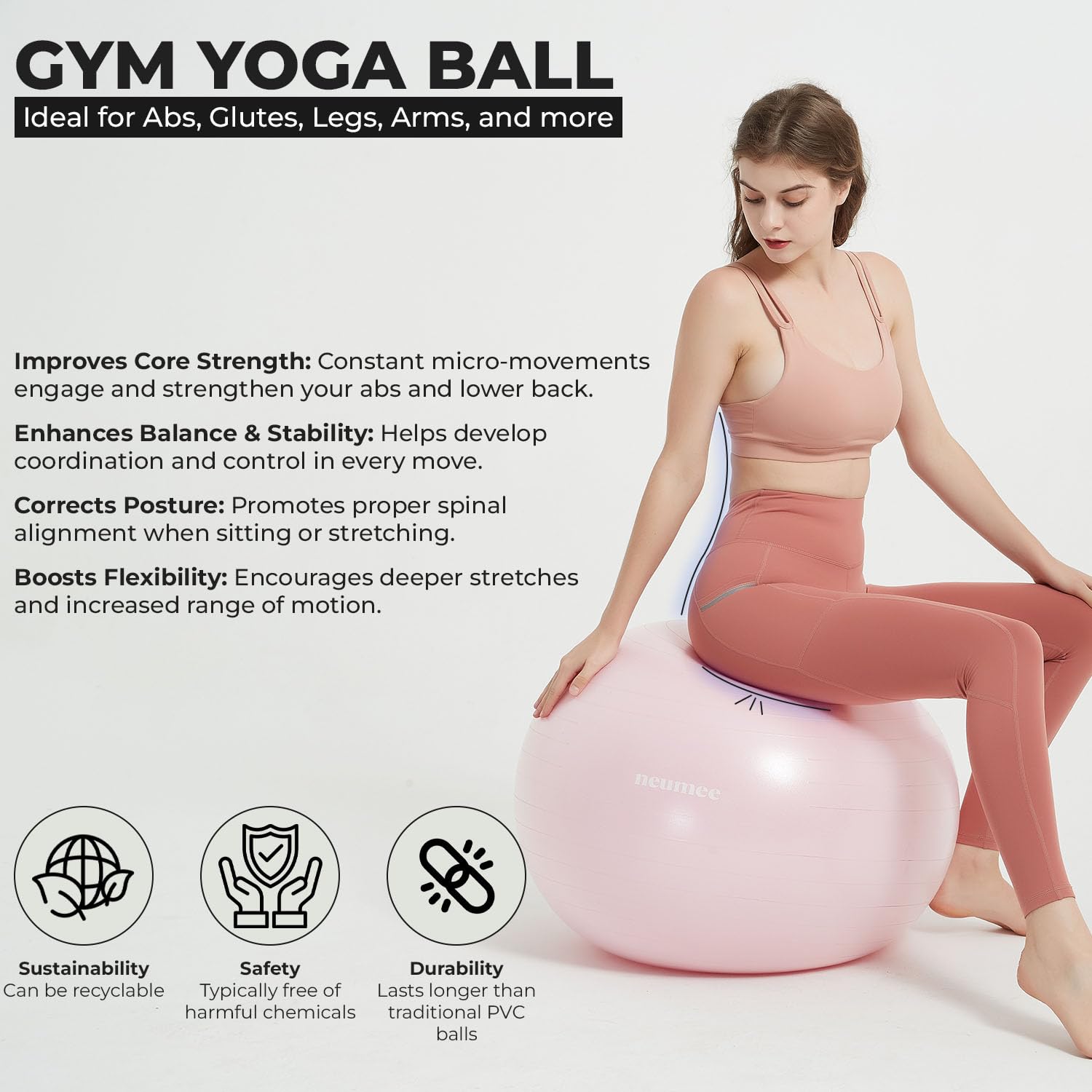 Sedia a sfera con fasce di resistenza, con base di stabilità, per palestra domestica, allenamento per fitness, grande dimensione 65 cm (nero)