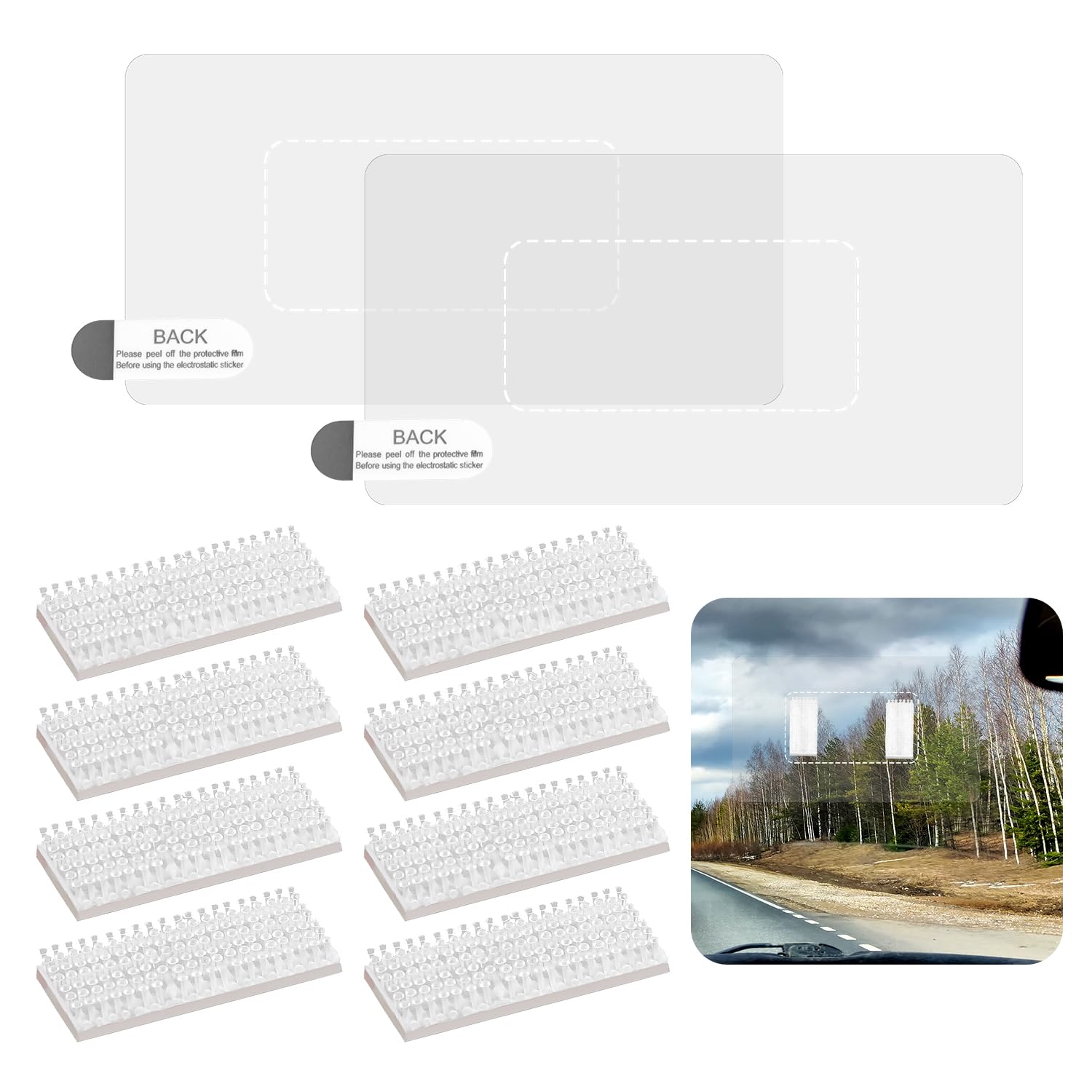 EZ Pass Mounting Kit, Including 2pcs Static Films and 8pcs Dual-Lock Adhesive Strips (4 Sets) Reclosable Fastener Transponder Strips for Cars, Easy to Install Swap Transponder Mount (Transparent)