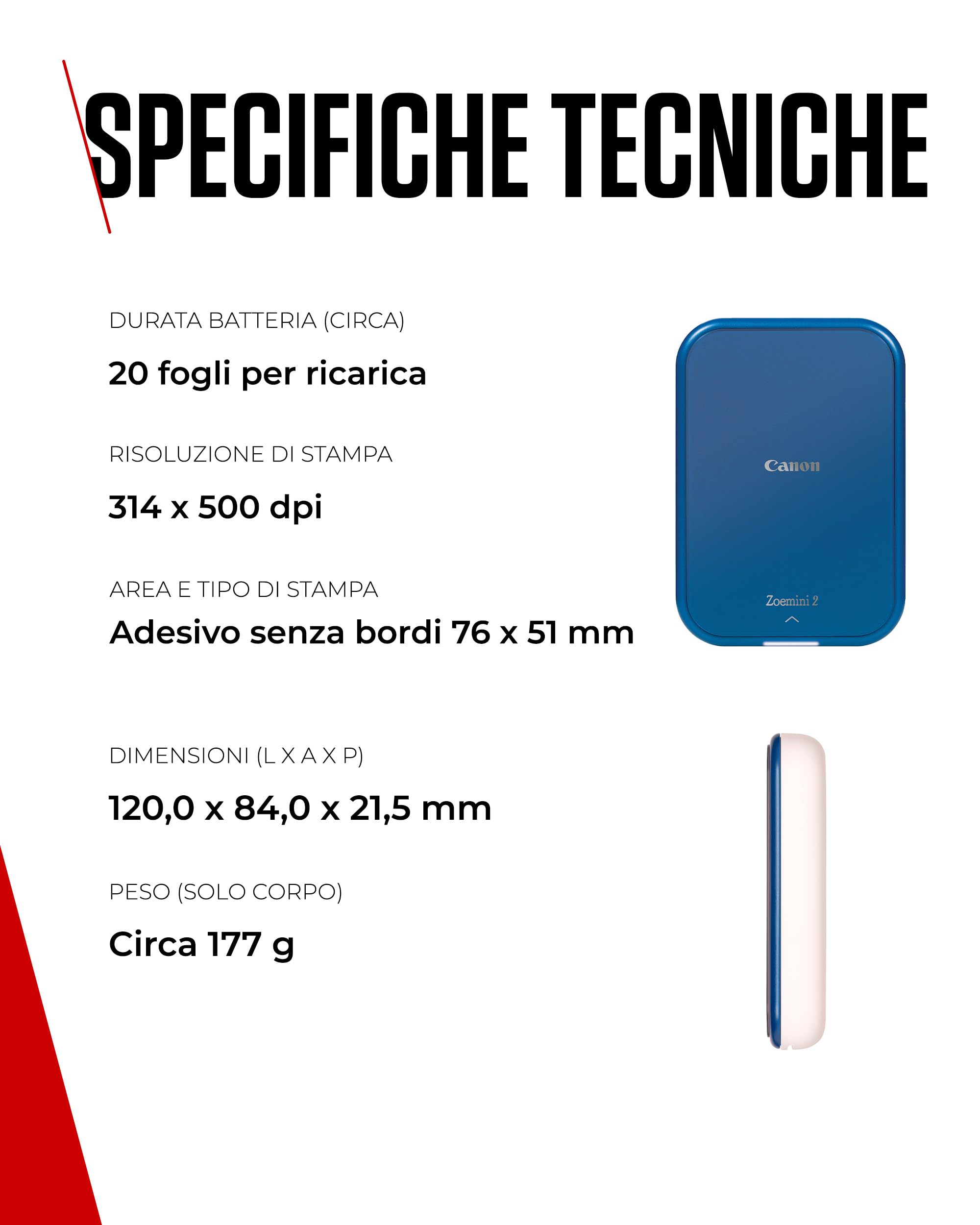 Canon Zoemini 2 Stampante Fotografica Portatile Compatta Bluetooth 5.0 Ricarica Rapida USB-C Blu Marino