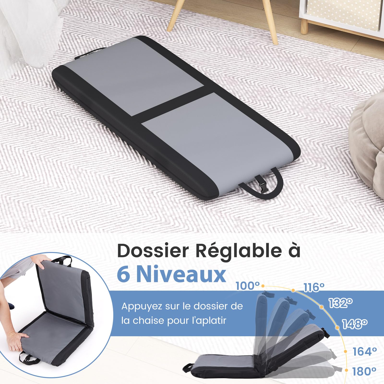 COSTWAY Coussin de Siège, Siège de Stade Rembourré, Support Dorsal et 6 Positions d'Inclinaison, Chaise de Gradin Pliable avec Poignée de Transport pour Evénements Sportifs, Concerts, Camping, Plage
