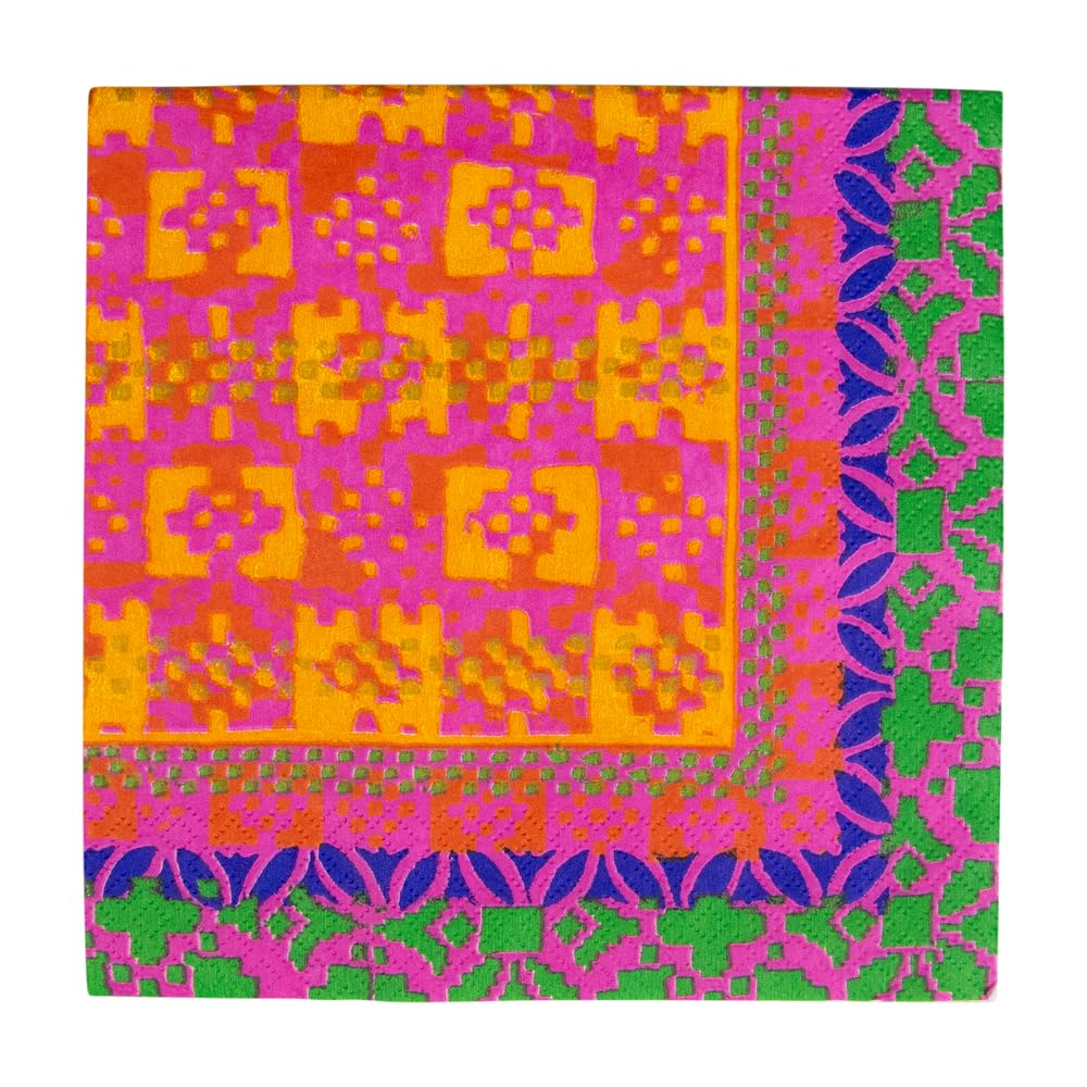 Caspari Frida Papierservietten – Bunt, Dreilagig & Umweltfreundlich Für Partys (20 Stück, Fuchsia & Orange)