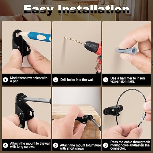 Miniatura 7 de 10 anclajes de muebles prueba de bebé correas de metal para muebles de bebé protección para mascotas niñosbebés anclaje de pared de seguridad para