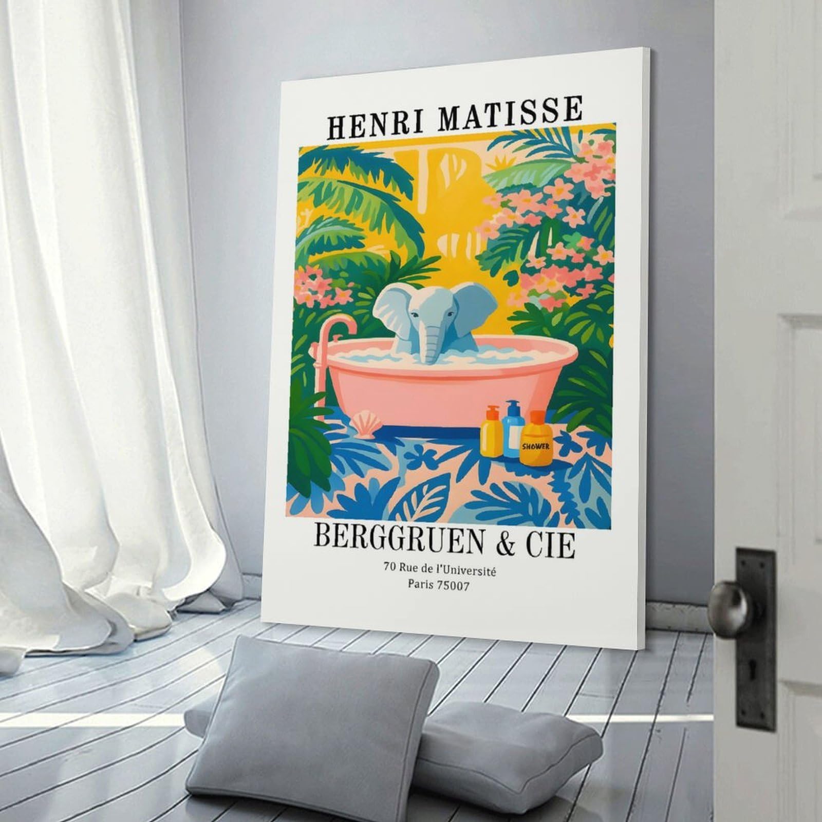 Junmoney Canvas Wall Picture Henri Matisse Elephant Bathing Art Print, 20x30inch(50x75cm), for Restful Interiors, Bedrooms Or Small Rooms, Home Artwork with A Soft Interior Feel