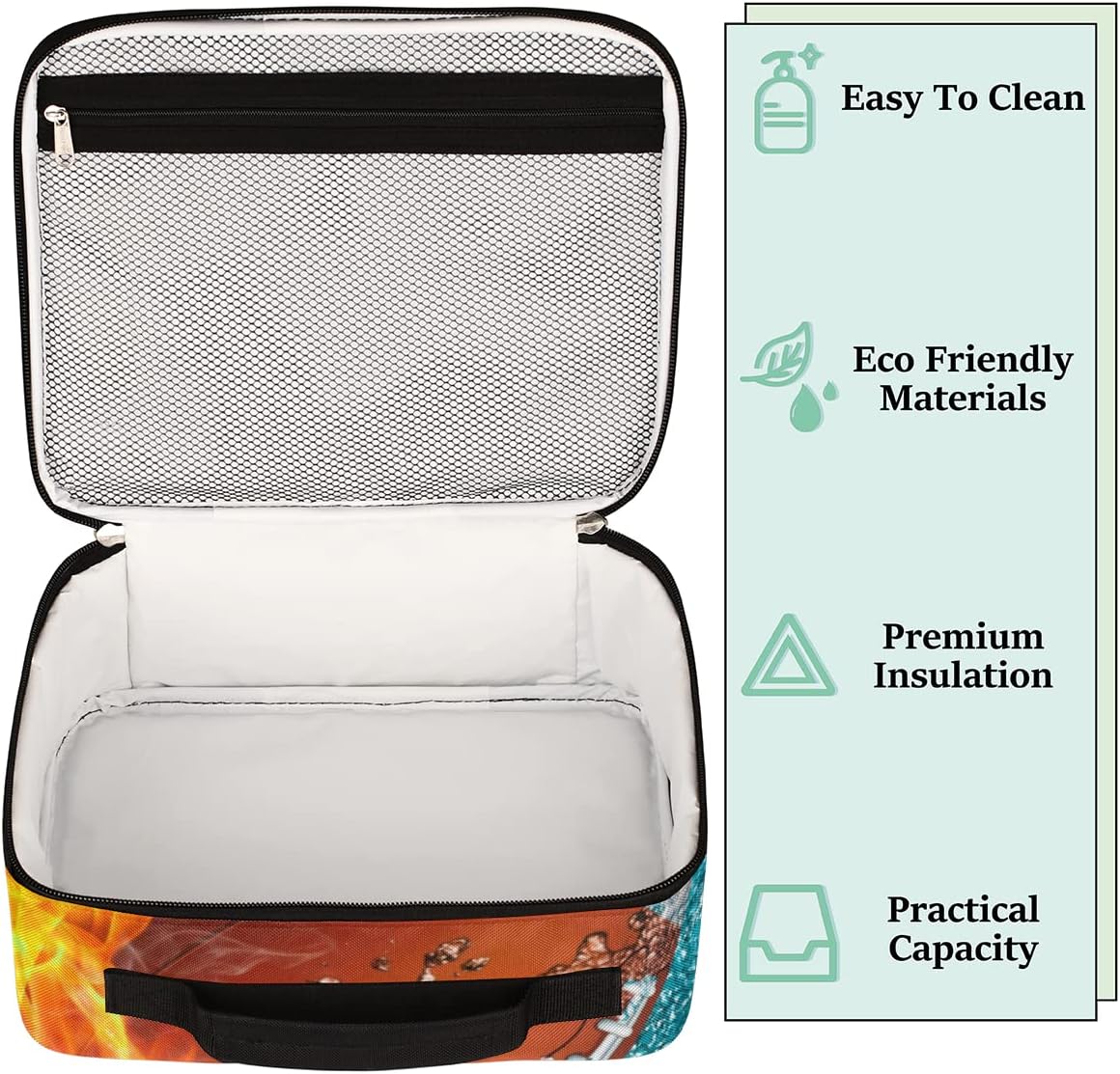 Kids Lunch Box for Boys Girls Fire American Football Sport Black Insulated Lunch Bag Reusable Small Cooler Bag Meal Containers Tote Kit for School Travel Women Men - Image 4