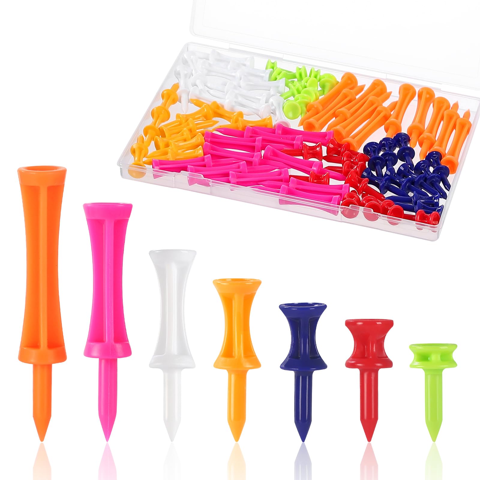 Golf Tees Plastic 70 Pcs, Mixed Sizes Castle Tees, Durable Portable Tees