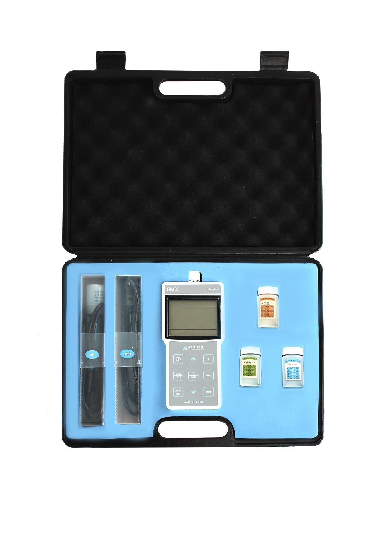 Apera Instruments AI421 PH400S kit medidor pH portátil, precisión 0,01 PH, rango pH -2,00 a 19,99, gestión datos GLP (500 grupos almacenamiento), salida datos USB, 1,3' altura, 3,4' ancho, 7' longitud