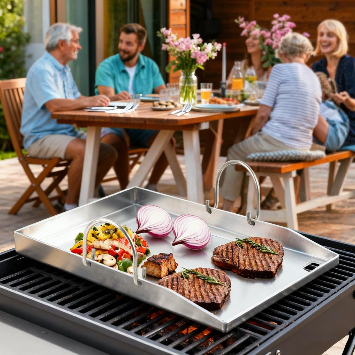 30×4×40cm Plancha Plaque de Cuisson avec 2 Spatules, Plaque de Cuisson en Acier Inoxydable avec Poignée Amovible, Plaque Plancha pour Barbecue Gaz pour Barbecue à Gaz et Barbecue à Charbon