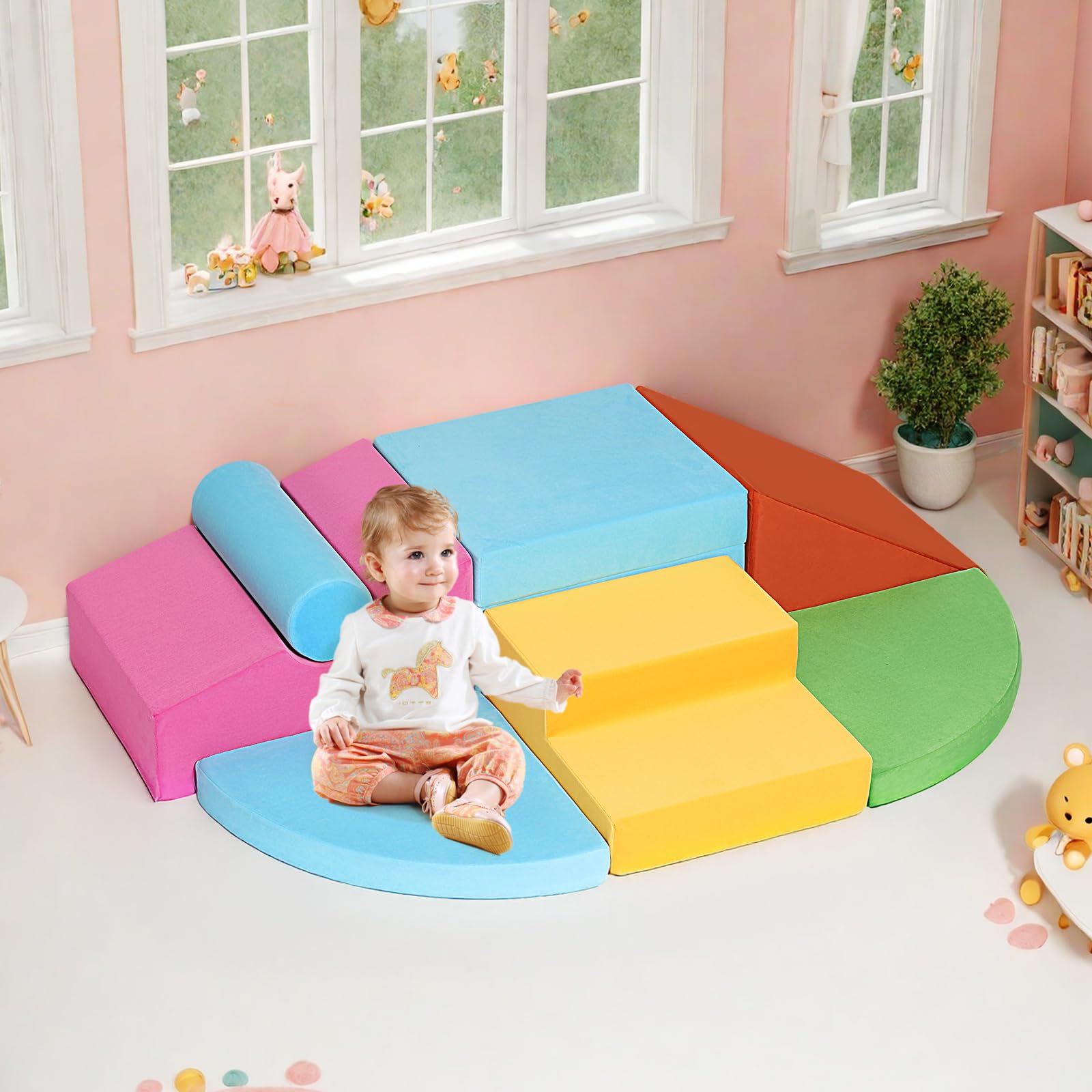 Climbing Toys for Toddlers 1-3 Inside, 7PCS Foam Baby Climbing Blocks Soft Play Set for Toddlers 1-3, Corner Toddler Climbing Toys Indoor Baby Climbing Gym for Toddler Climbing Crawling and Sliding