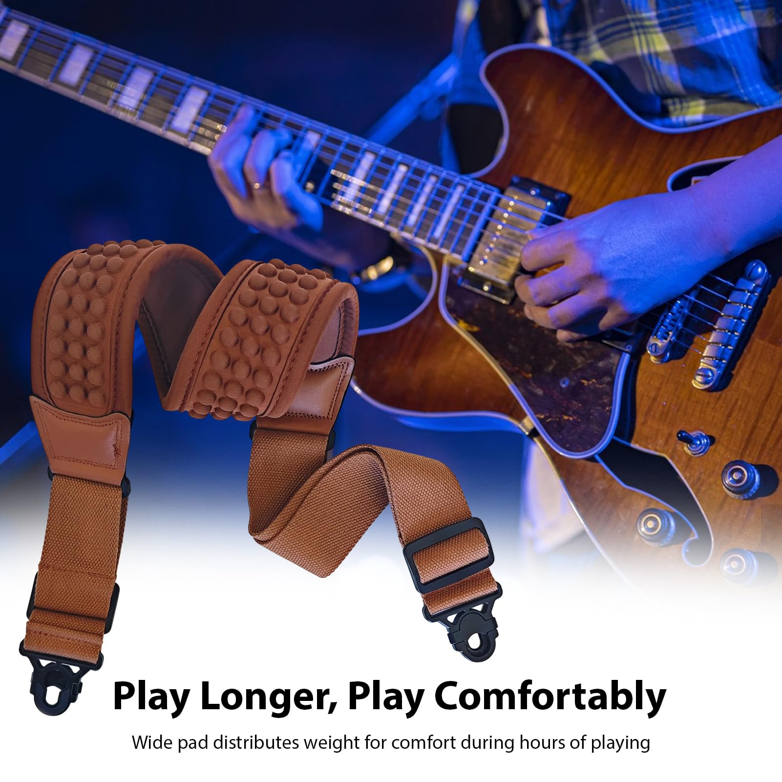 Tracolla per chitarra Quick Lock Tracolla ammortizzante per concerti Performing Comfort Marrone