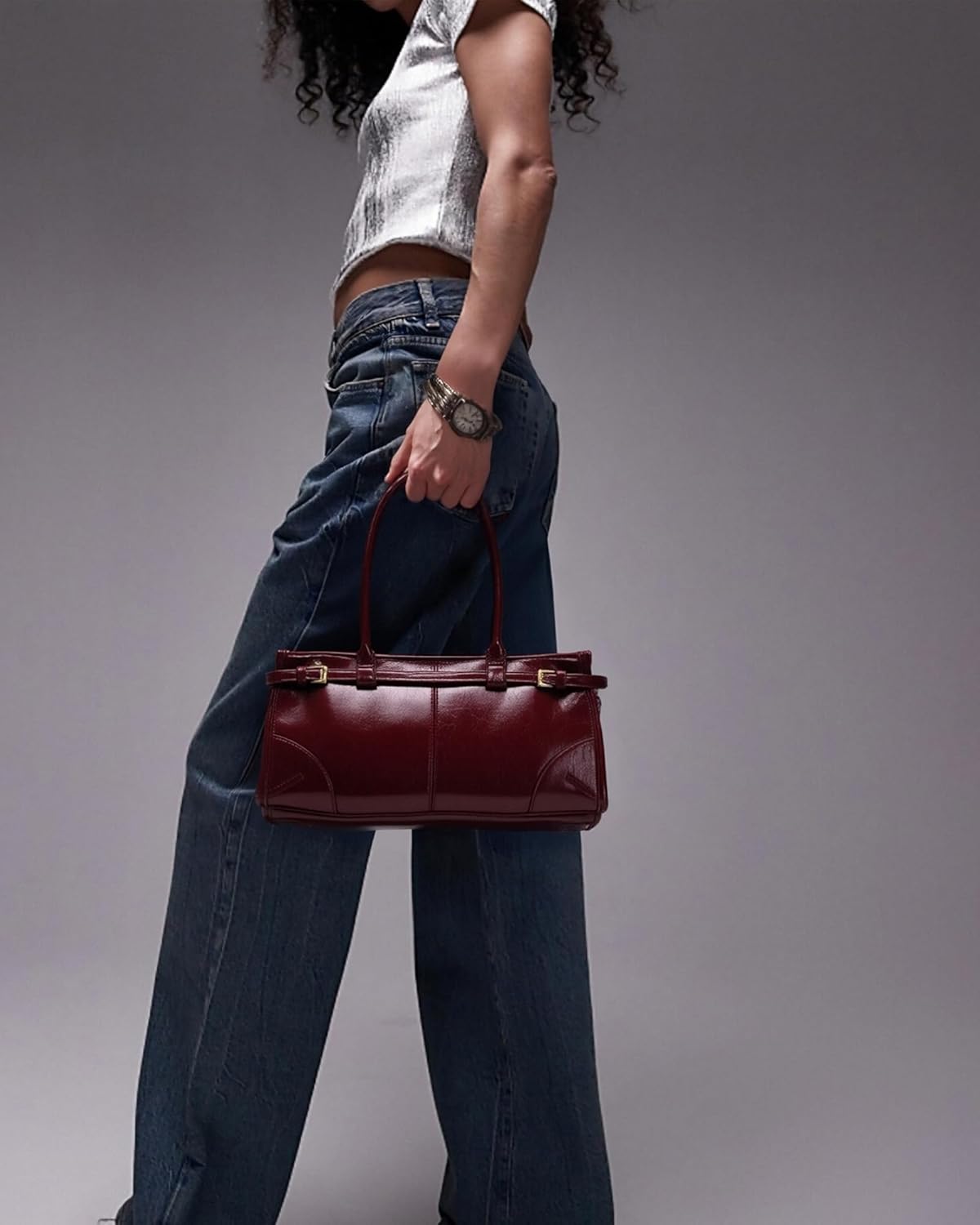 NEWBELLA Women's PU Leather Clutch Purse - Convertible Top Handle Shoulder Bag for Work Evening - Image 2