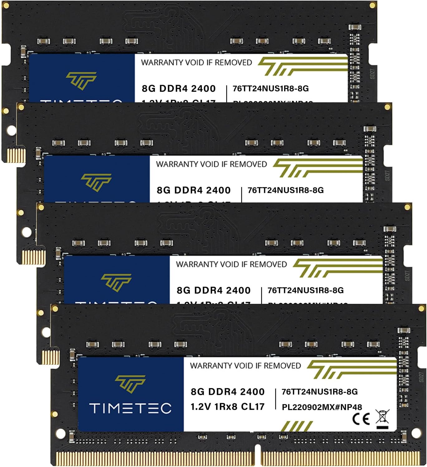 Timetec 32GB KIT (4x8GB) DDR4 2400MHz (PC4-2400T) PC4-19200 SODIMM Laptop RAM – 260-Pin 1.2V CL17 Non-ECC Unbuffered Memory Module for Laptop, Notebook, Mini PC, All-in-One