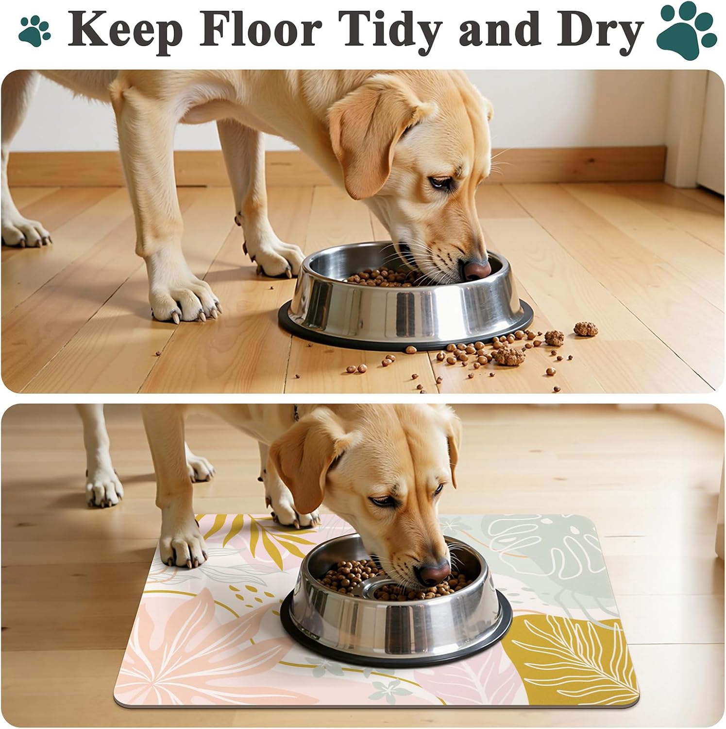 Topotdor Boho ドッグフードマット 床用、吸収速乾猫ペット給餌マット、滑り止め犬用ボウルマット、食べ物と水用、ペットプレ