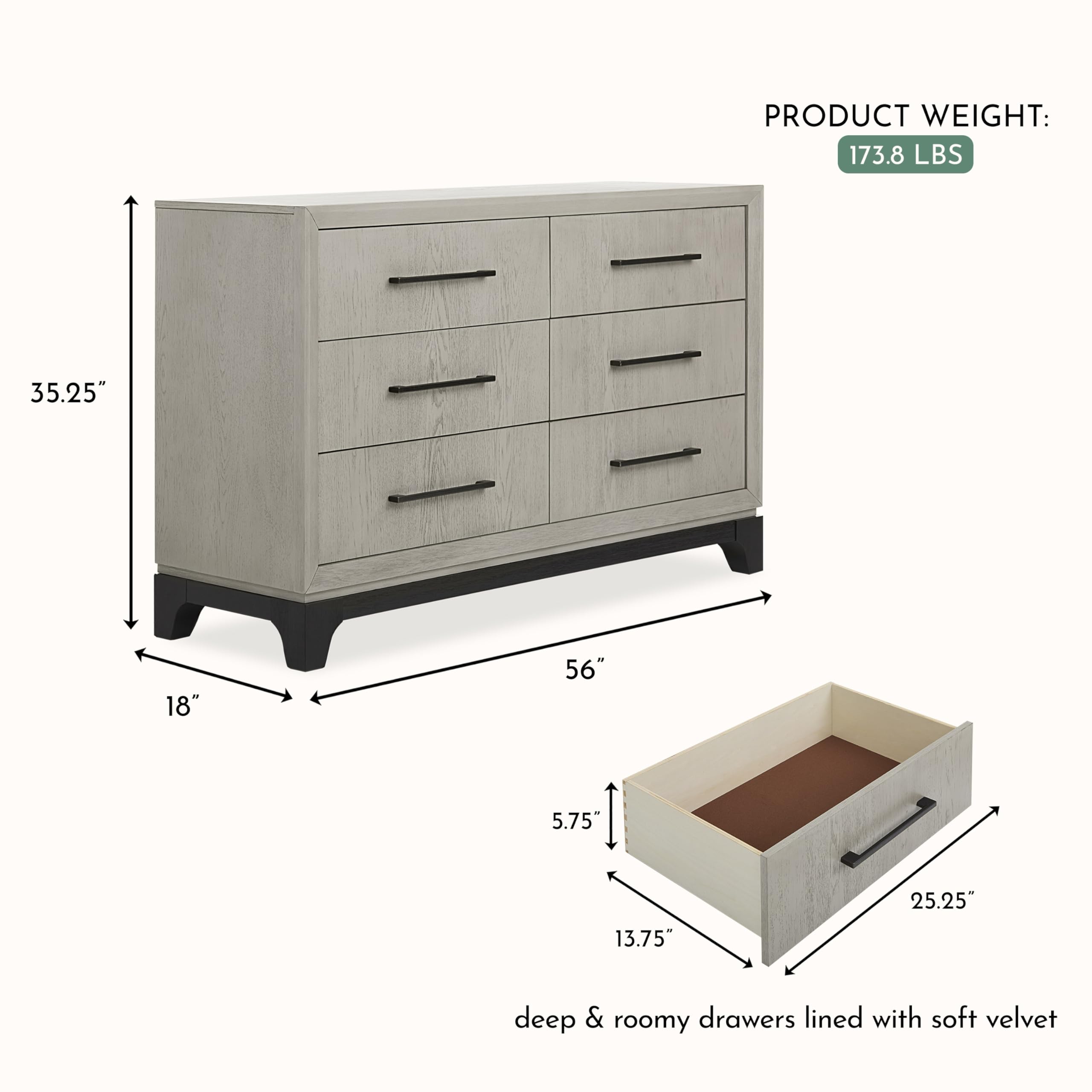 Evolur Remy Double Dresser, Spacious Storage, Safe and Durable