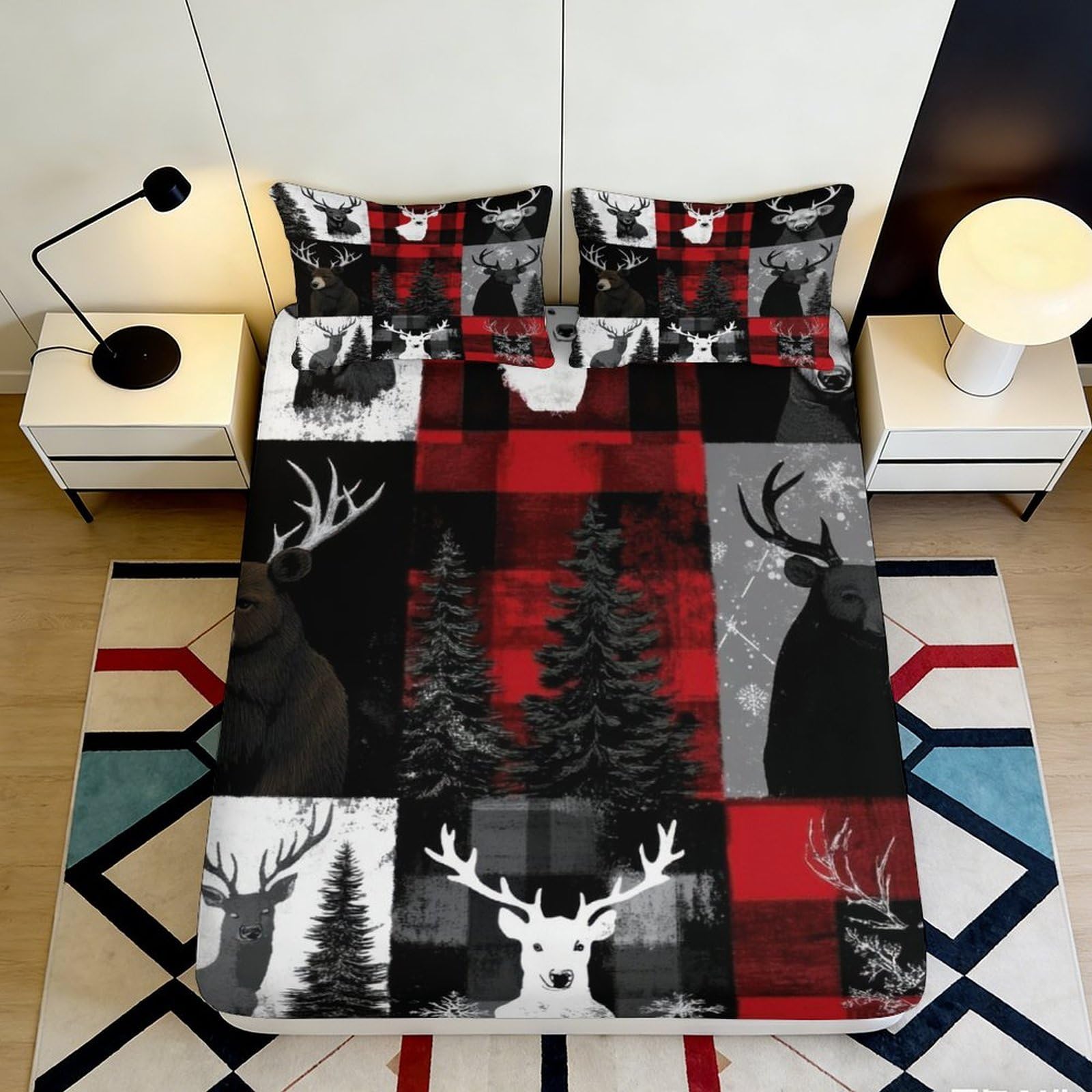 3D Printed Forest Deer Fitted Sheet Microfiber Elastic Hem Deep Pocket Bedroom Full Wrap Mattress Fitted Cover 200x200x25cm 90x200x25cm