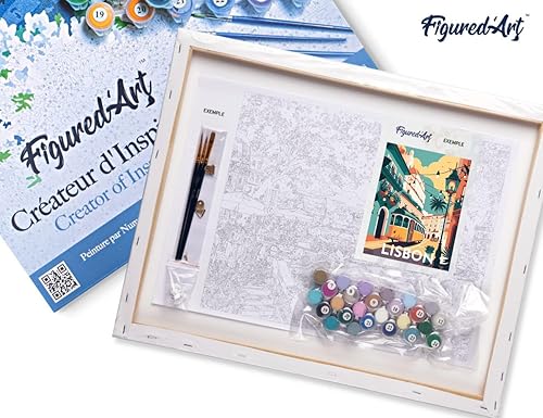 Miniatura 5 de Figured'Art Paint by Numbers for Adults with Frame Travel Poster Lisbon 16"x20" - Craft Art Painting DIY Kit Canvas Already Stretched on a Wooden