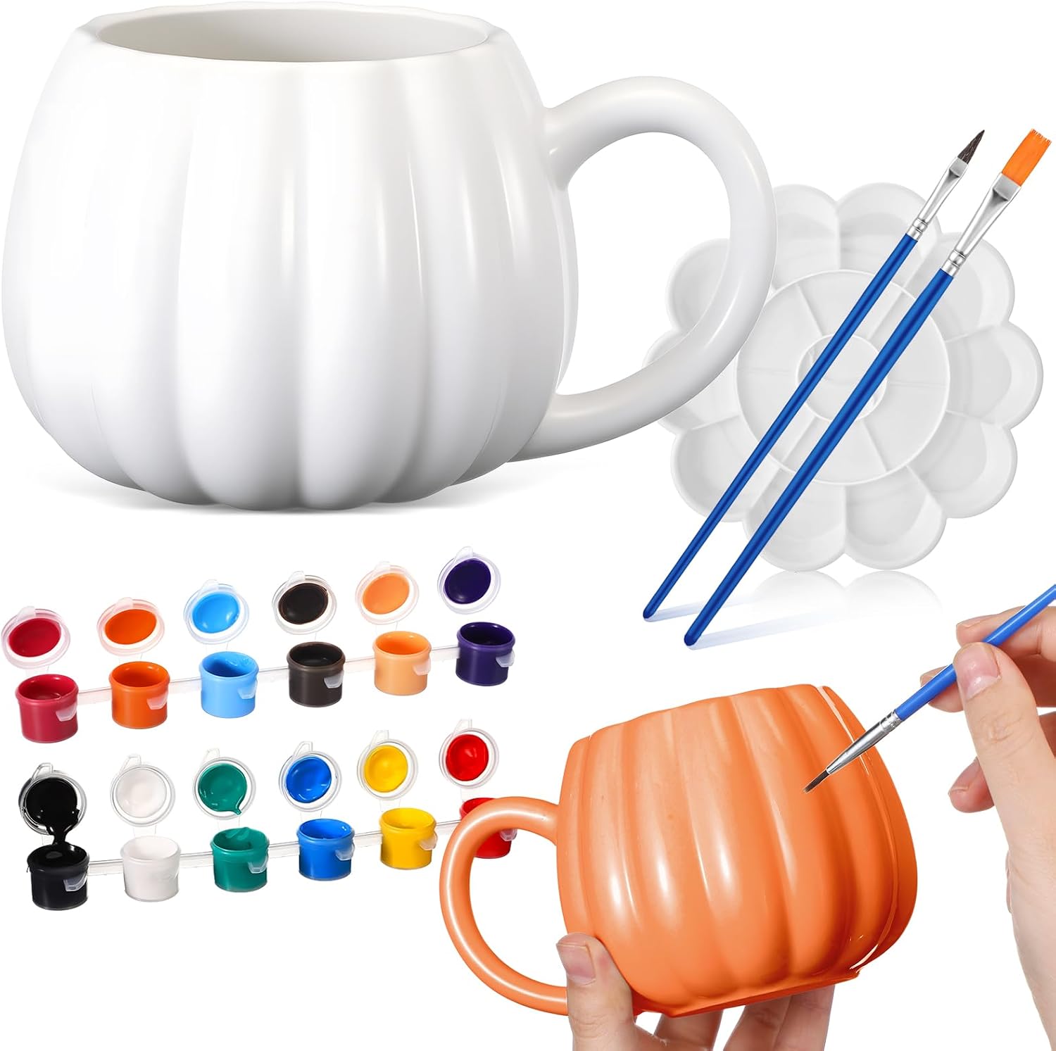 Soulchen 7 Pcs Mother's Day DIY Mug Paint Your Own Mug Kit Include 2 Paintable Mugs 2 Paintbrush 2 Acrylic Paints 12 Color and 1 Palette Tray Coffee Clear Glass Cup Decorating Set Craft Project
