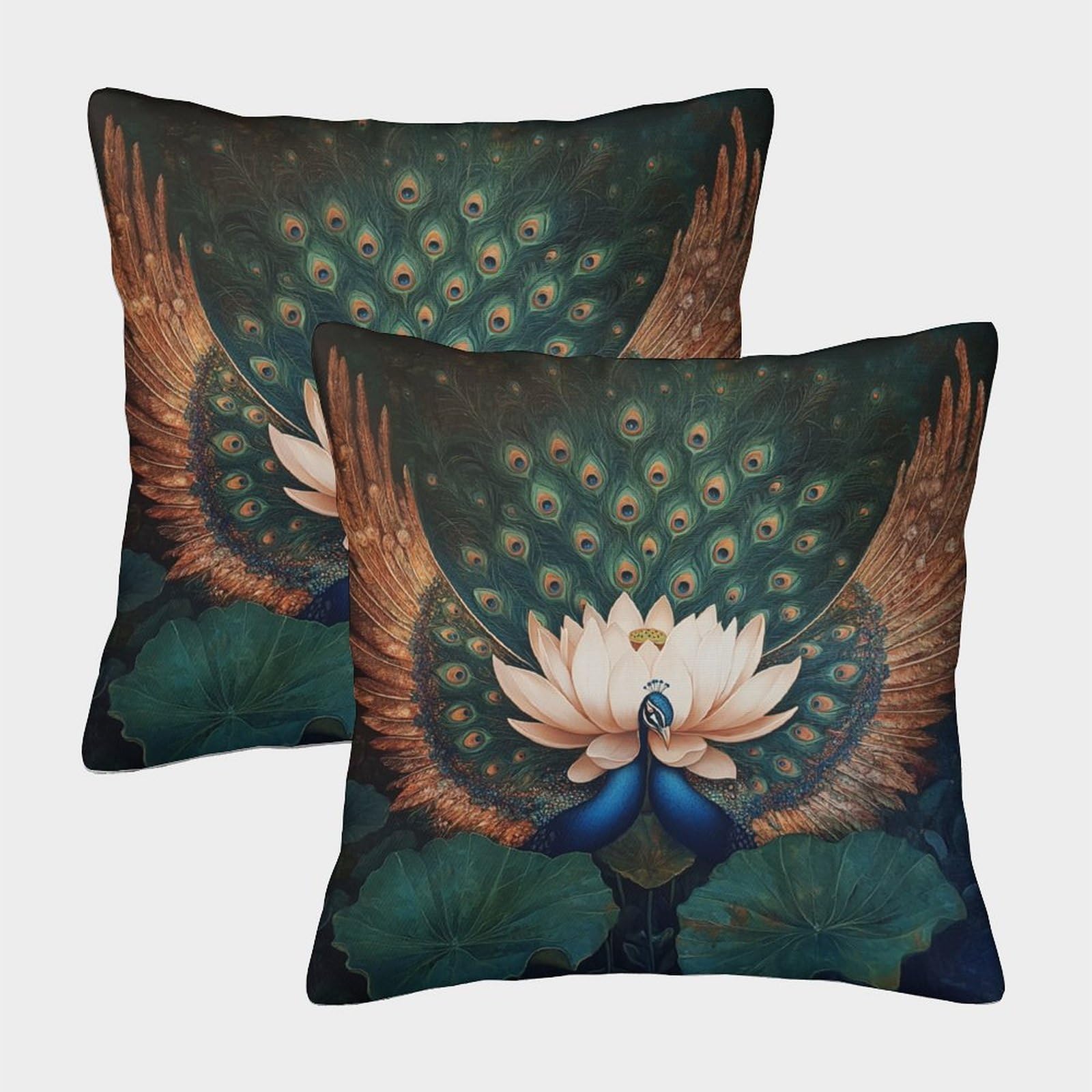 kaiyun 2 Pack 3D Peacock-Lotus Cushion 3D Soft Touch Pillowcase,sofa Chair Home Furnishings 40x40cm