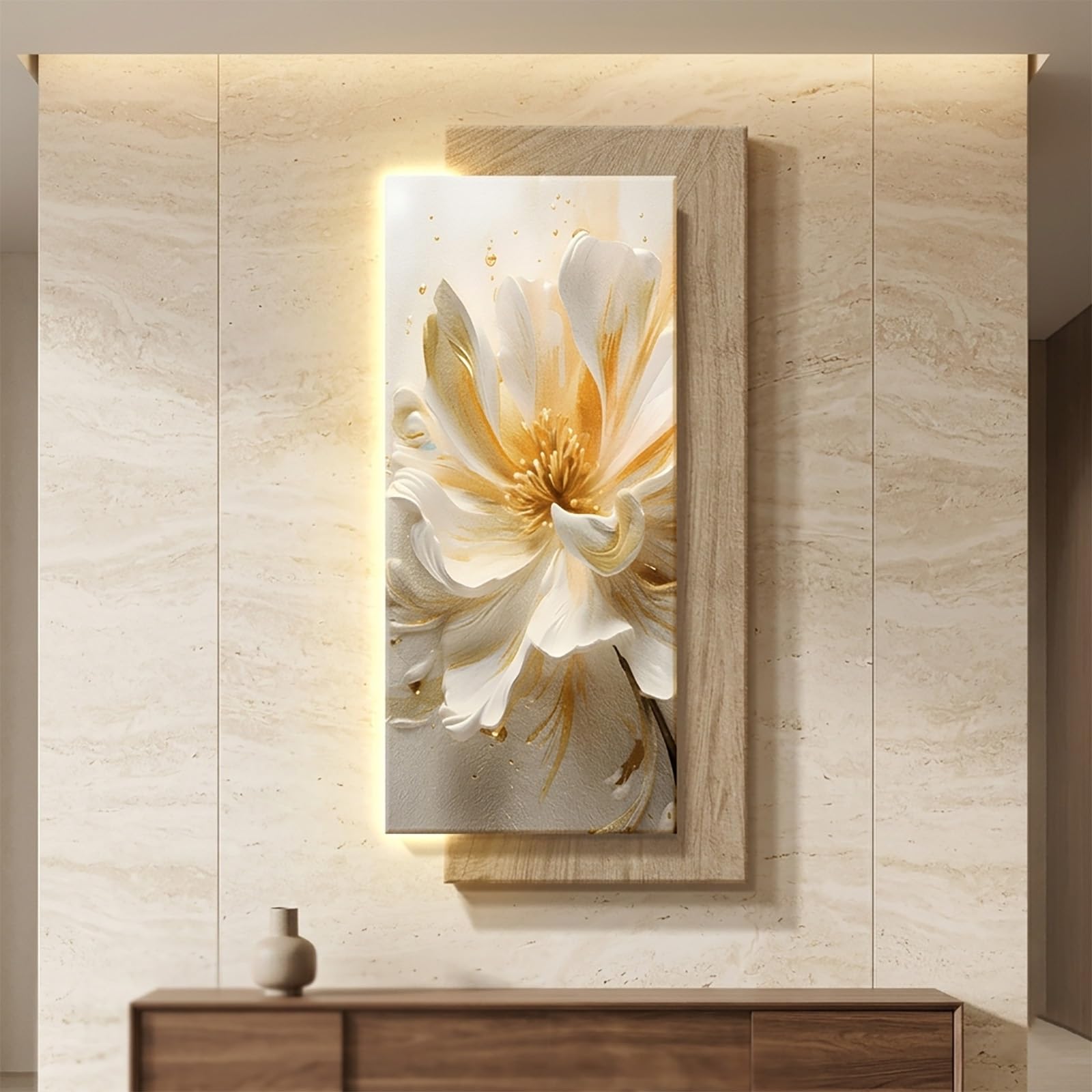 YHTCSXMD 3D LED Backlit Wall Art Decor with Sandstone Texture, Frameless Large Wall Sculpture, Modern Abstract Plug-in Mural for Living Room and Hallway(60x120cm/23.6x47.2in,D)